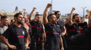 Bombeiros na manifestación da Coruña