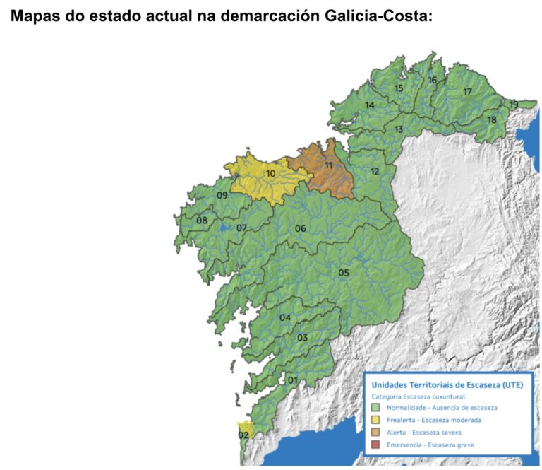 Mapa de escasexa auga galicia outubro 23