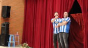 Roi da Costa e Xavier Veiras sobre o escenario do auditorio do Centro Penitenciario de Teixeiro-Foto: Iria Taboaba