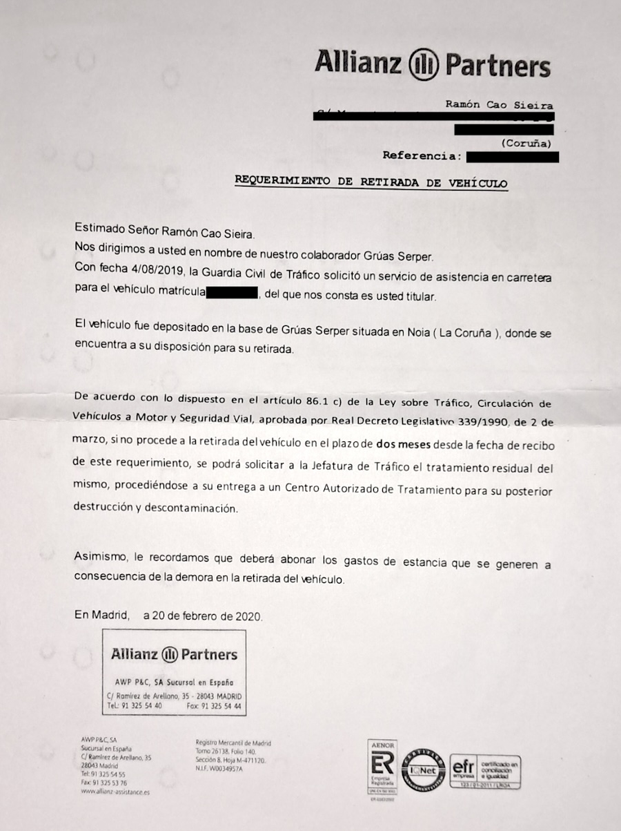 Carta da Aseguradora