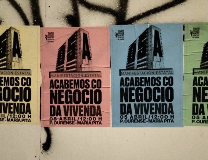 Carteis manifa acabemos co negocio da vivenda sindicato barrio Mallos-Falperra