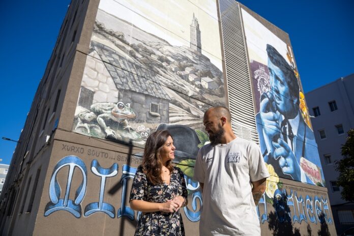 Brais Rodríguez Trillo no mural de Pucho Boedo no Ventorrillo