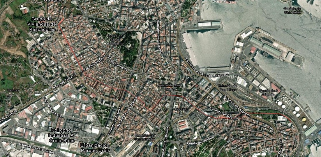 Mapa da Rolda Peonil dos Barrios da Coruna