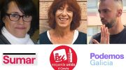 Trinidad Palacios (Sumar), Berta Vigil (Esquerda Unida) e Aitor Neira, (Podemos)-Eleccions Municipais Coruna 2027