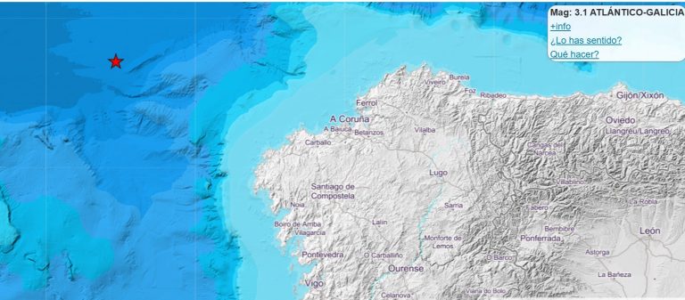 Rexístrase un tremor de magnitude 3,1 a 200 quilómetros da costa da provincia da Coruña