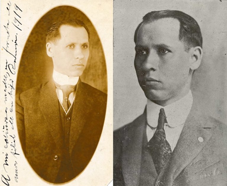 O autor fisterran Ramon Marcote en duas fotos de 1919